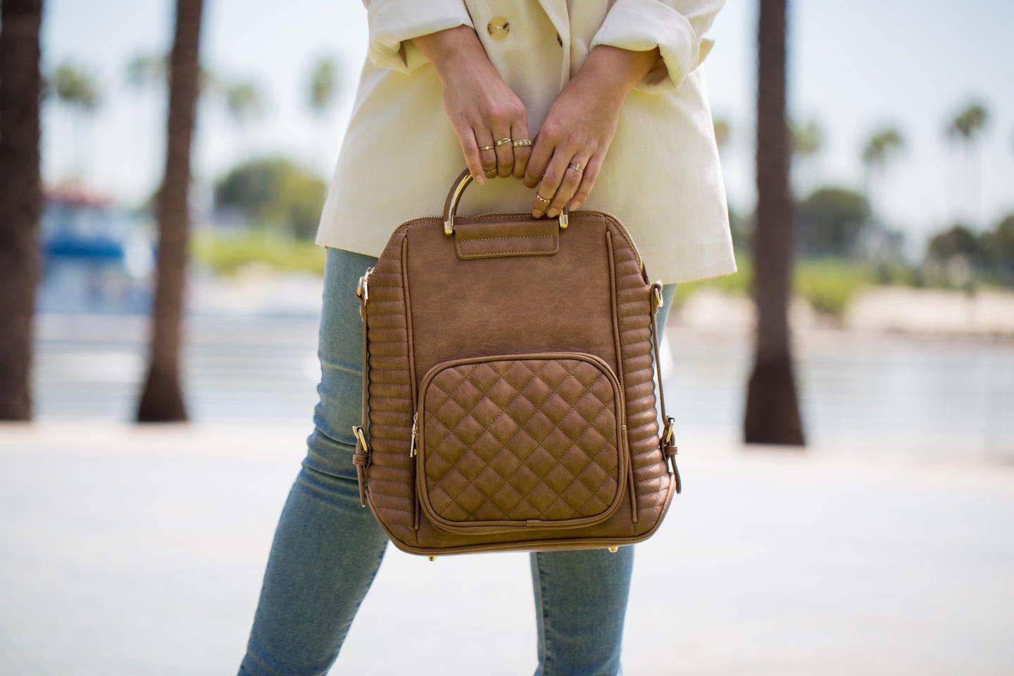 CONVERTIBLE Backpack Cognac Brown Shoulder Bag Leather 