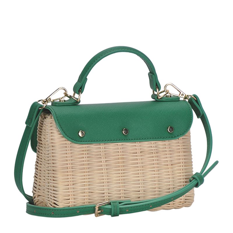 The Madeline Crossbody Satchel | Straw & Saffiano Satchel | by