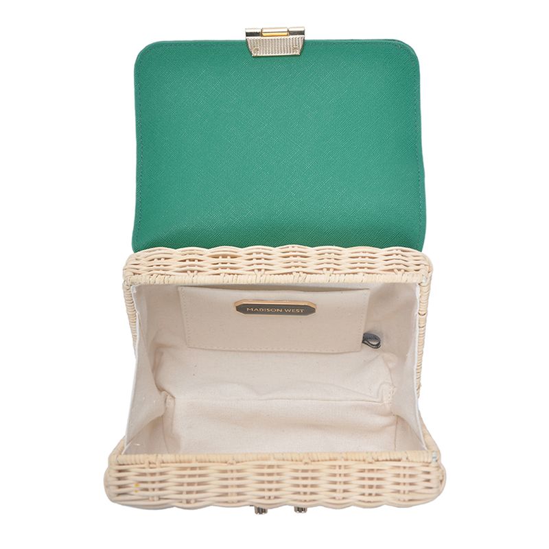 The Madeline Crossbody – Straw & Saffiano Vegan Leather Satchel