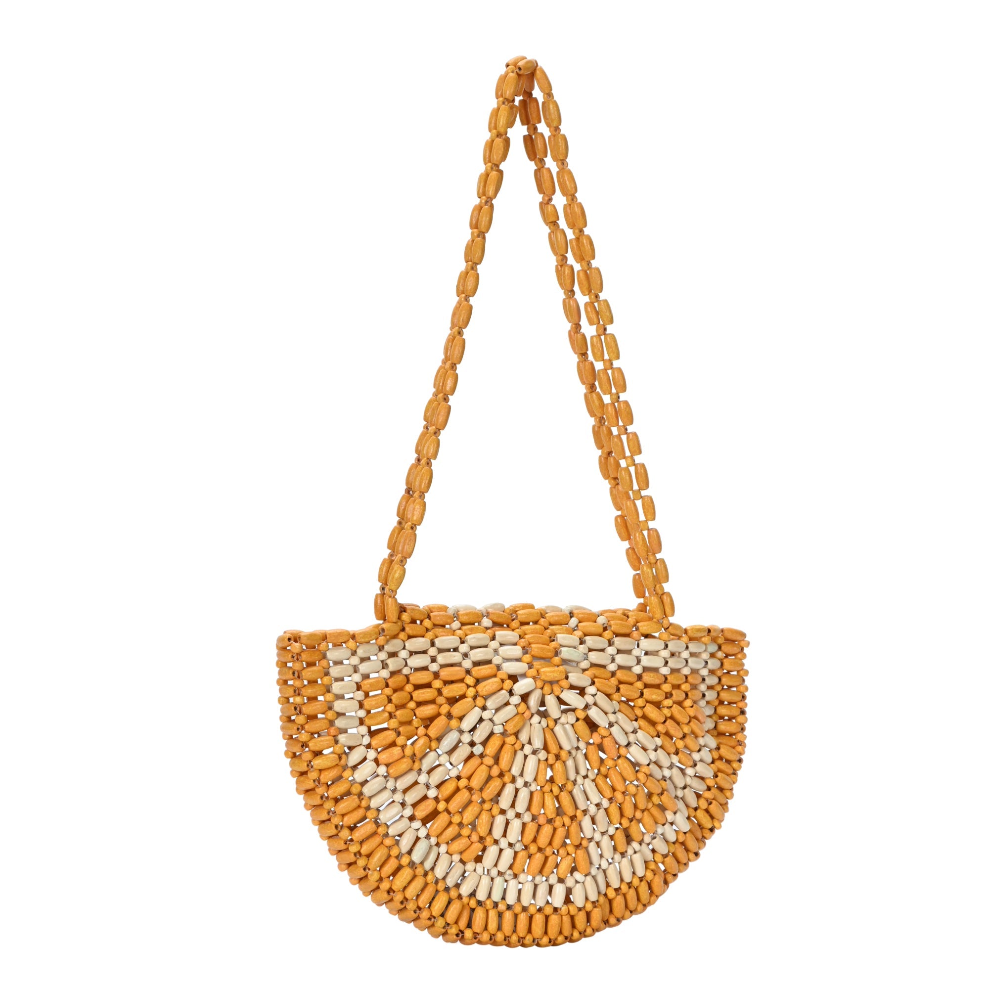 Luna's Wooden Beaded Crescent Shoulder Bag | Boho Chic Statement