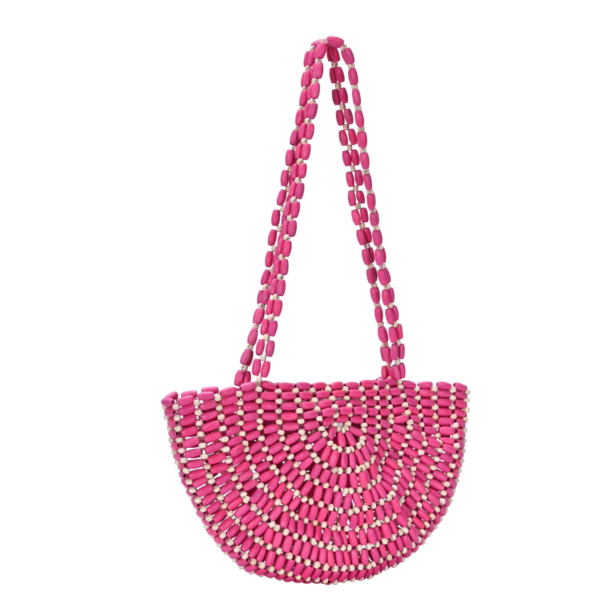 Luna's Wooden Beaded Crescent Shoulder Bag | Boho Chic Statement