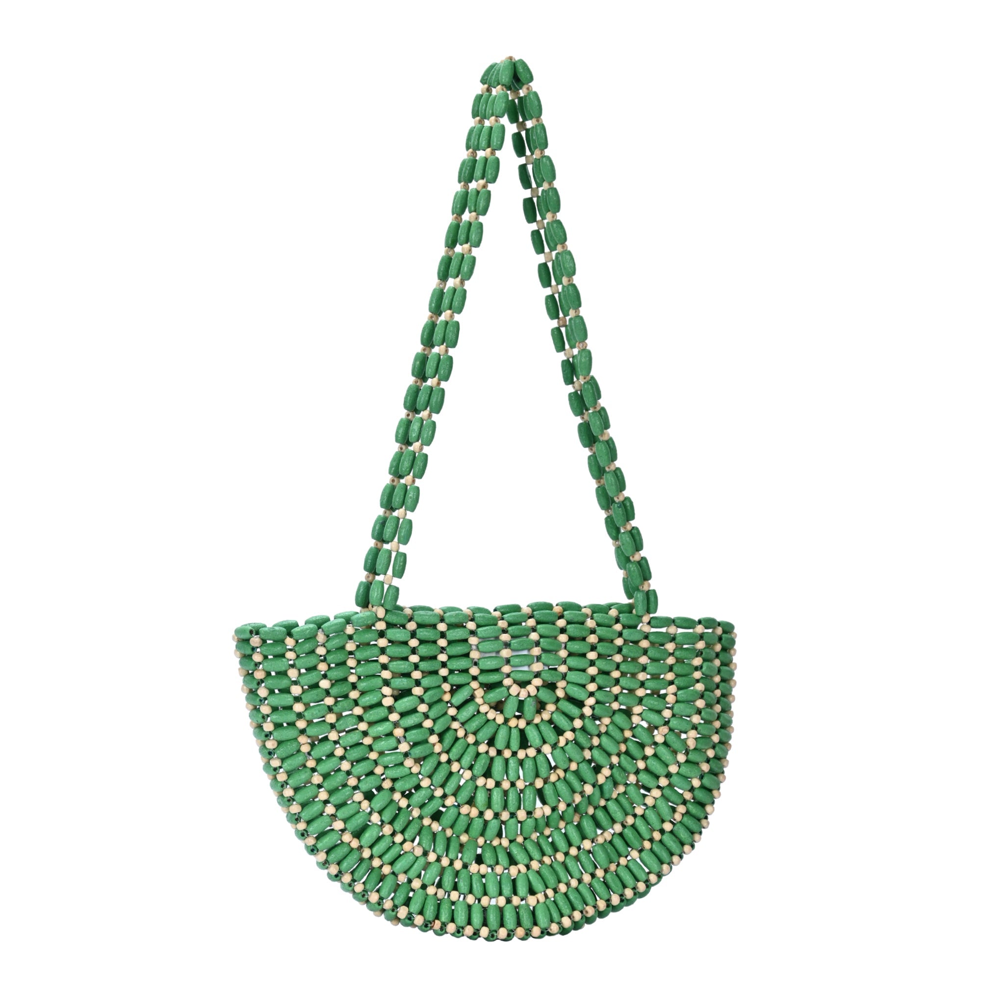 Luna's Wooden Beaded Crescent Shoulder Bag | Boho Chic Statement