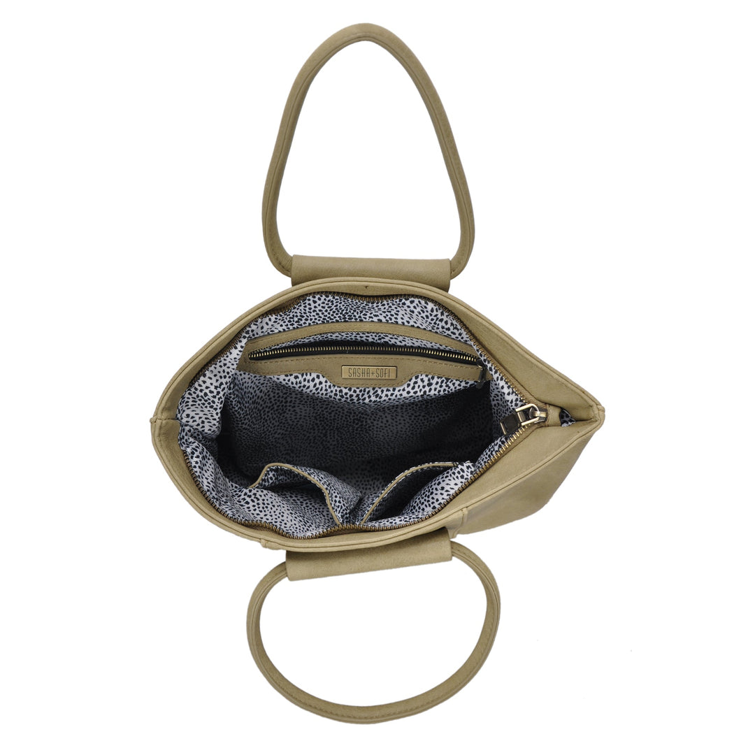 The Hazel Ring Handle Satchel Shoulder Bag by Sasha + Sofi Bone