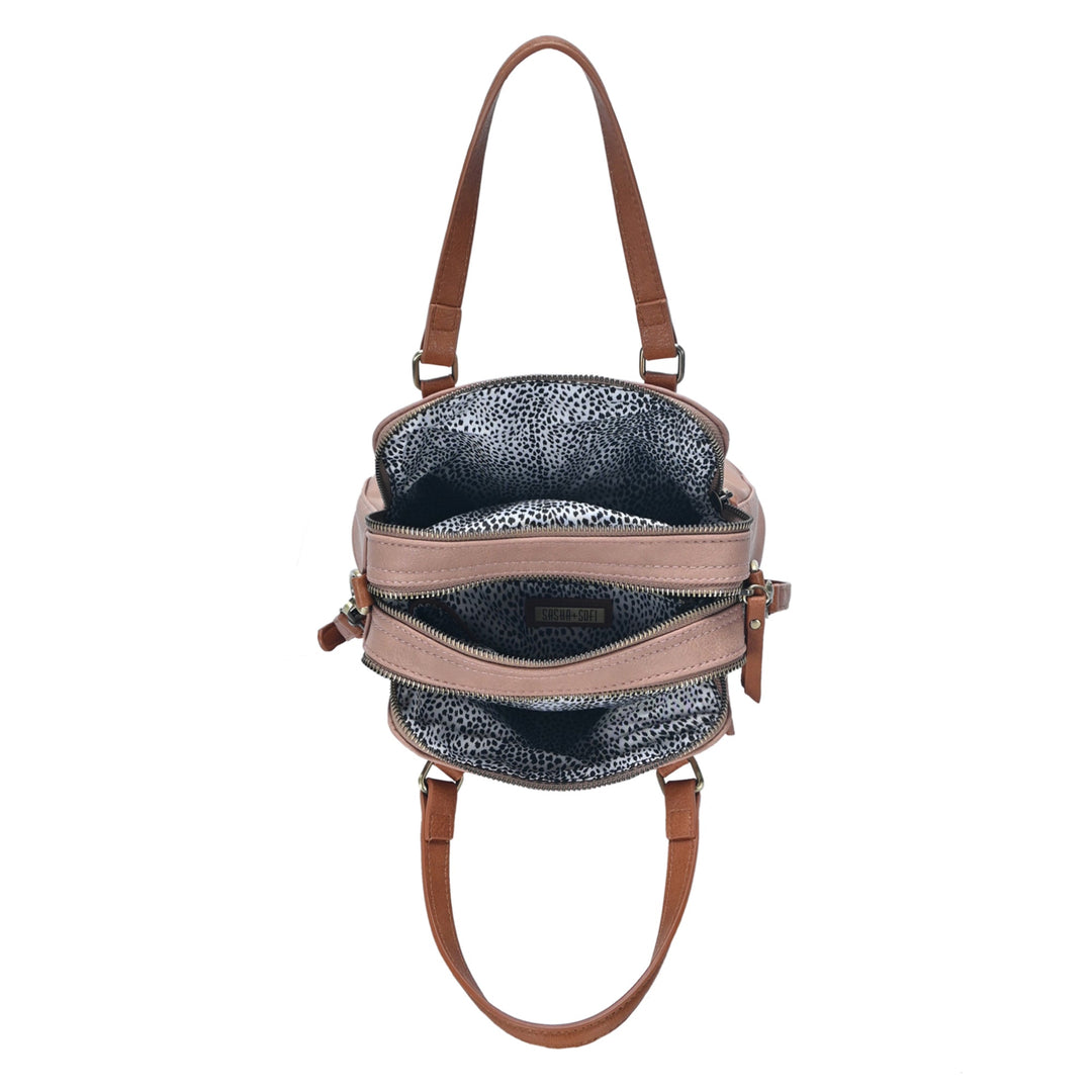 The Hazel Ring Handle Satchel Shoulder Bag by Sasha + Sofi Mauve