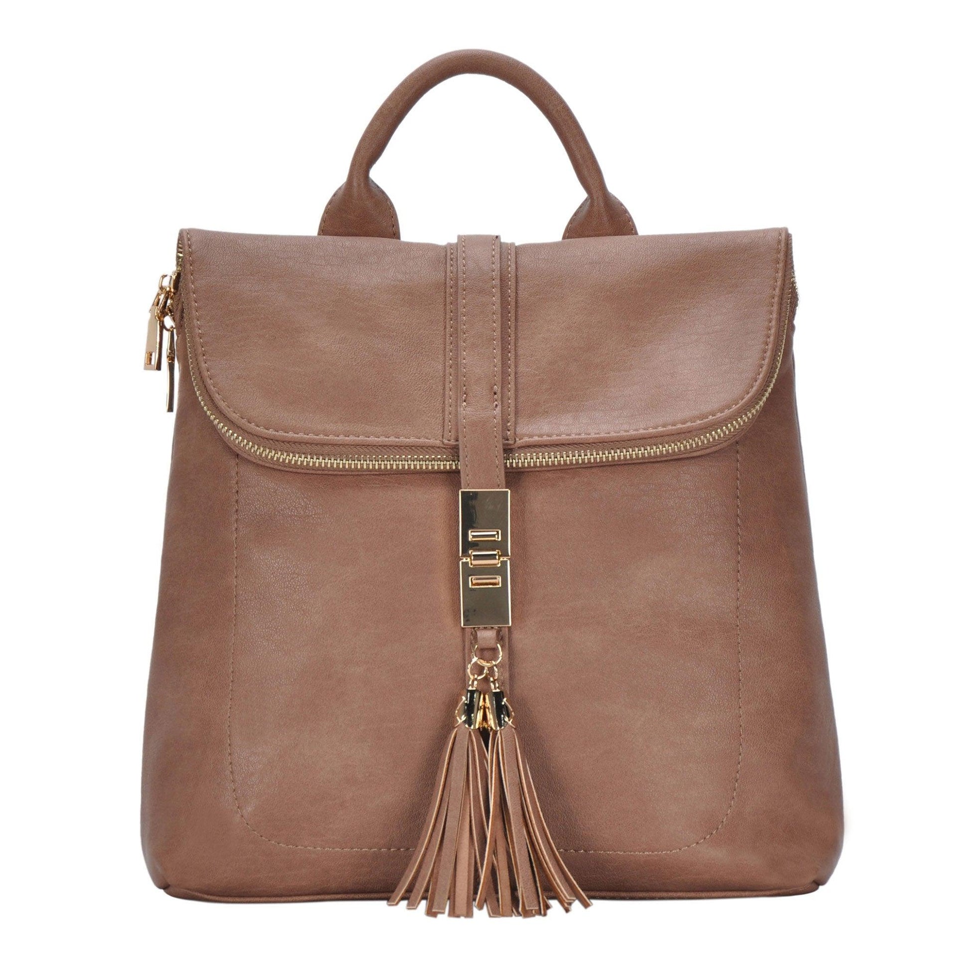 backpack purse faux leather Diana Backpack – Chic Vegan Leather Bag with Tassel & Gold Hardware – MMS Brands