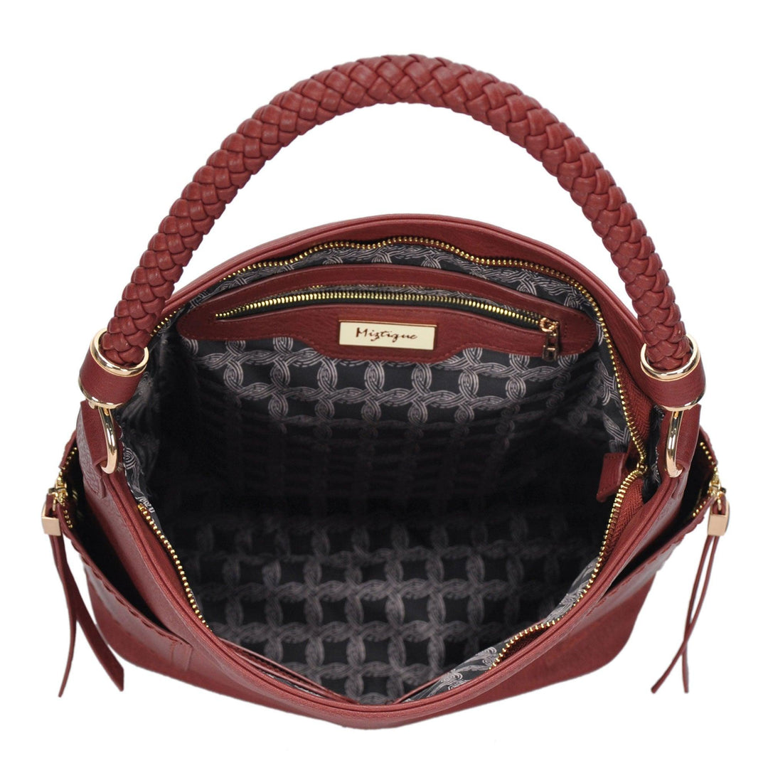 Miztique The Grace Hobo Purse with Braided Handle in Brown Vegan Leather Bag