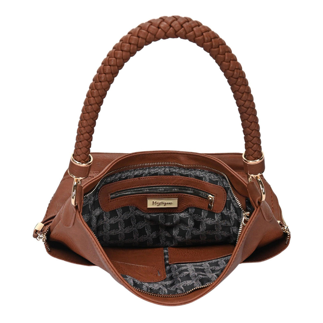 Miztique The Grace Hobo Purse with Braided Handle in Brown Vegan Leather Bag