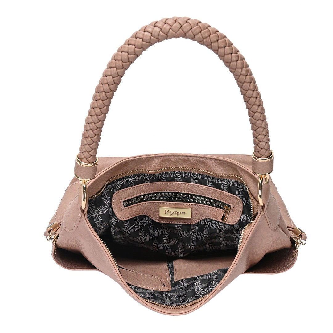 Miztique Grace Hobo Vegan Leather Handbag Braided Handle Black Color  Pre-owned