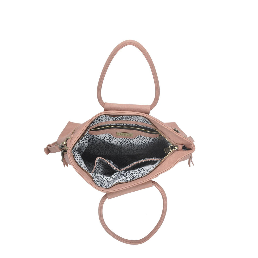 The Hazel Ring Handle Satchel Shoulder Bag by Sasha + Sofi Mauve