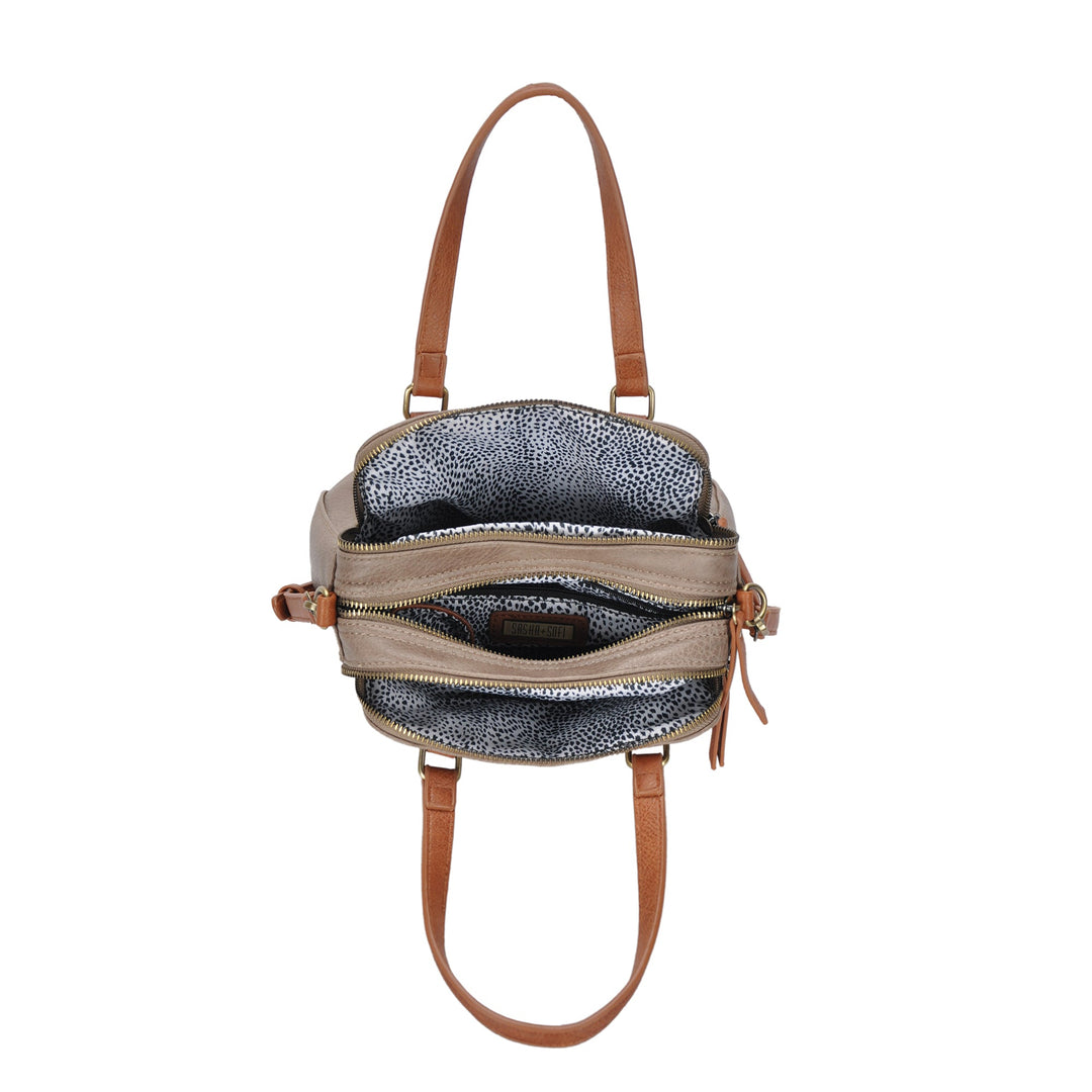 The Hazel Ring Handle Satchel Shoulder Bag by Sasha + Sofi Bone