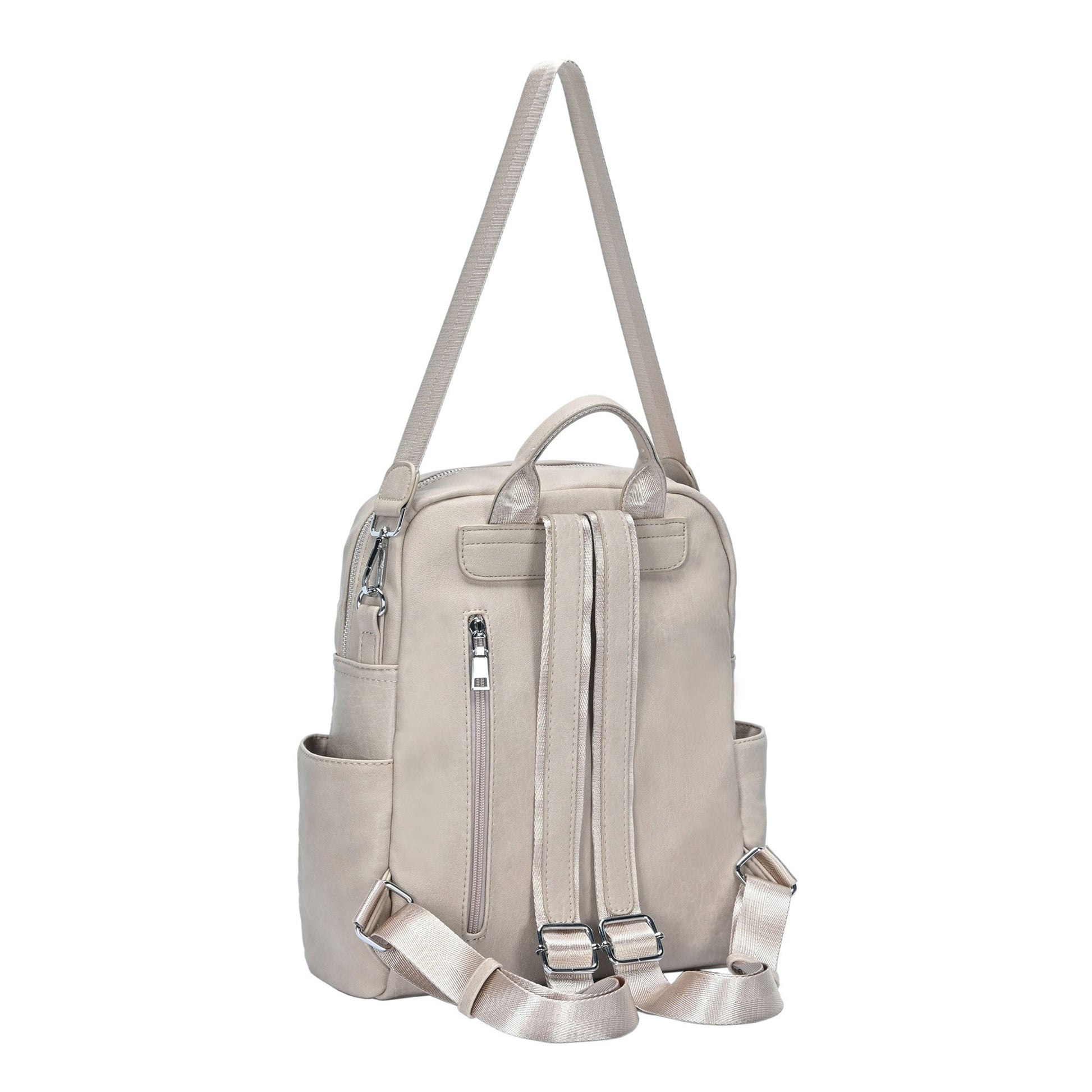cream grey leather backpack Willa Vegan Leather Utilitarian Backpack